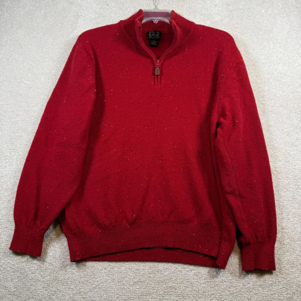 Jos. A. Bank Quarter Zip Sweater Mens XL Red Lambswool Blend Donegal Speckled